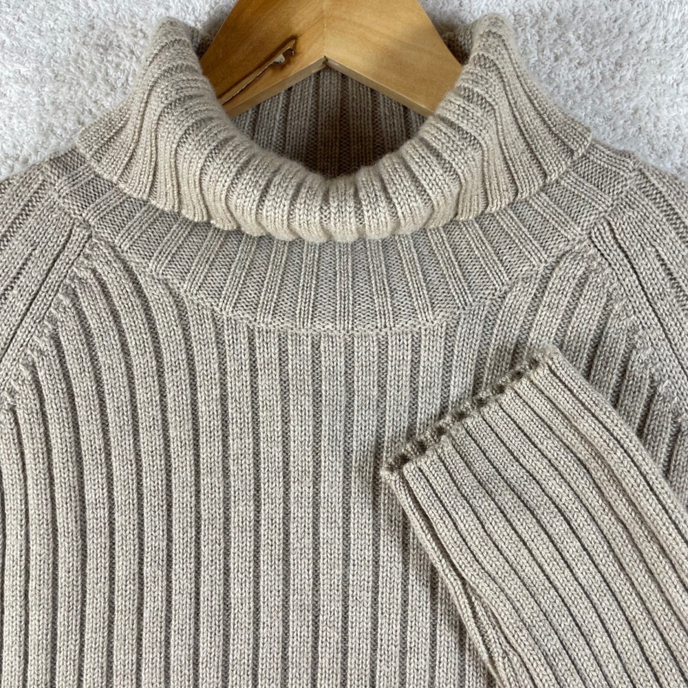 vintage chunky 100% wool fisherman rib turtleneck sweater 1990s j crew womens XL